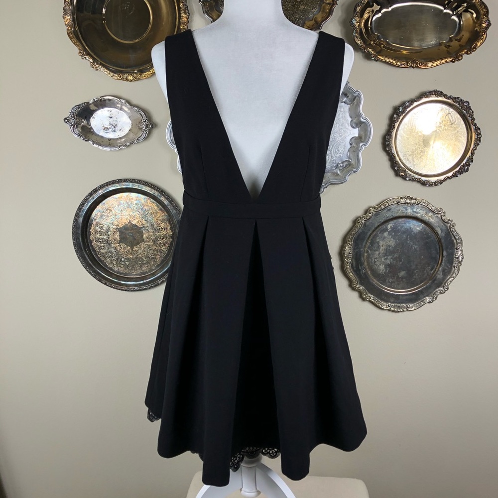 OCHIRLY | Low Plunge Black Fit + Flare Midi Dress